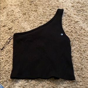 One shoulder black tank